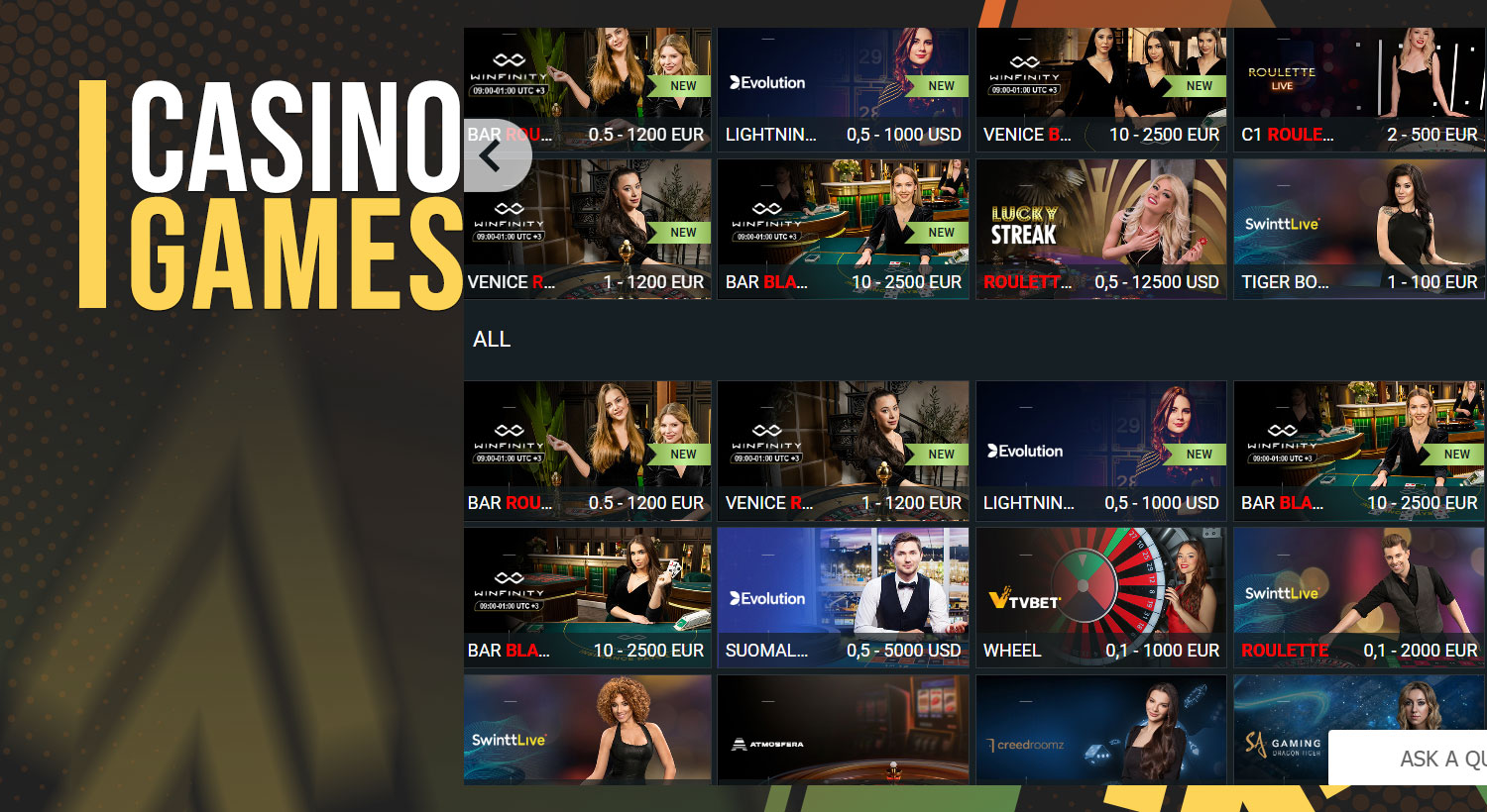 all available casino games on the FUN88 platform.