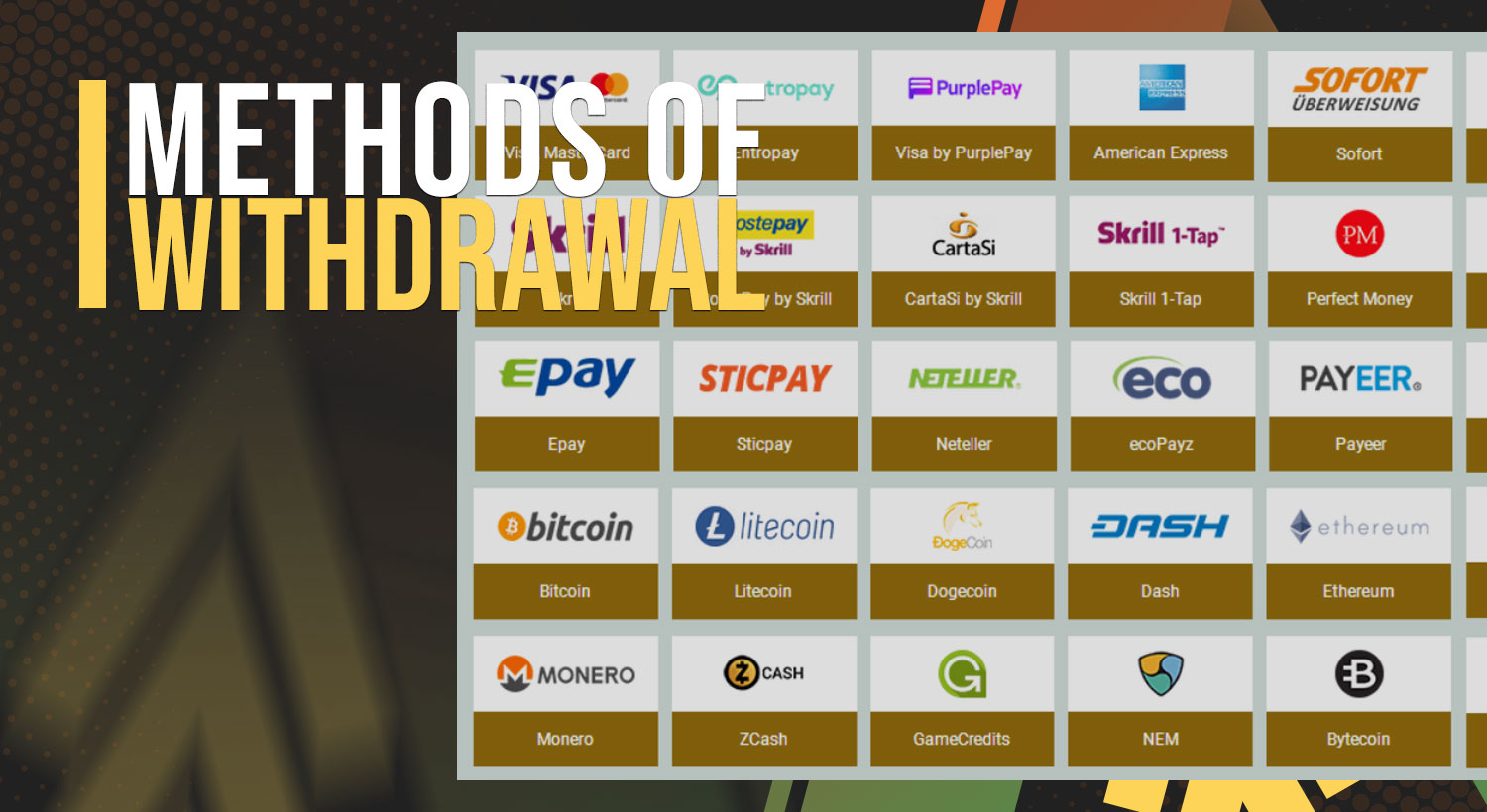 Withdrawal methods on the FUN88 platform.